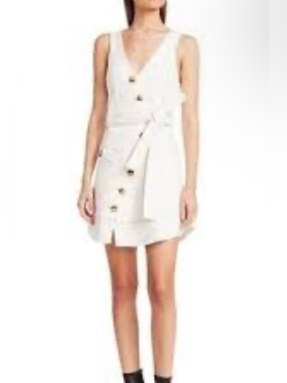 Derek Lam 10 Crosby Asymmetric White Denim Belted Dress